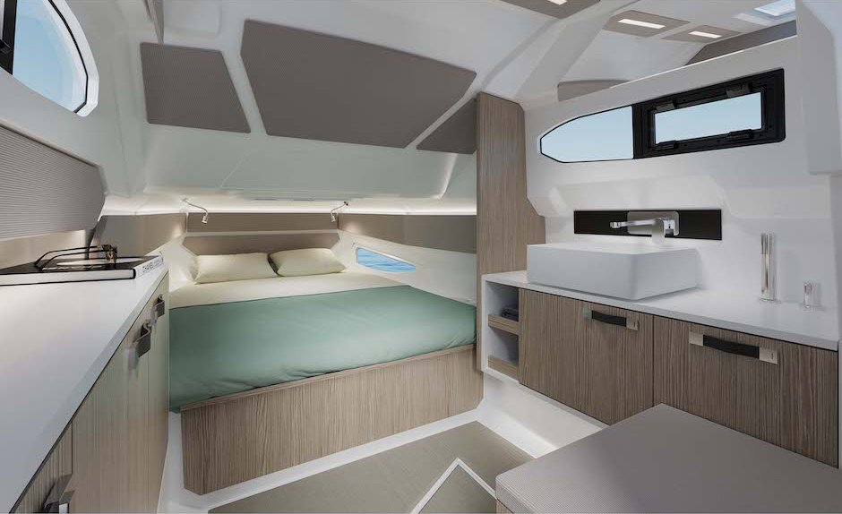 Joker Clubman 32 - Render of the cabin seen from the stern.
